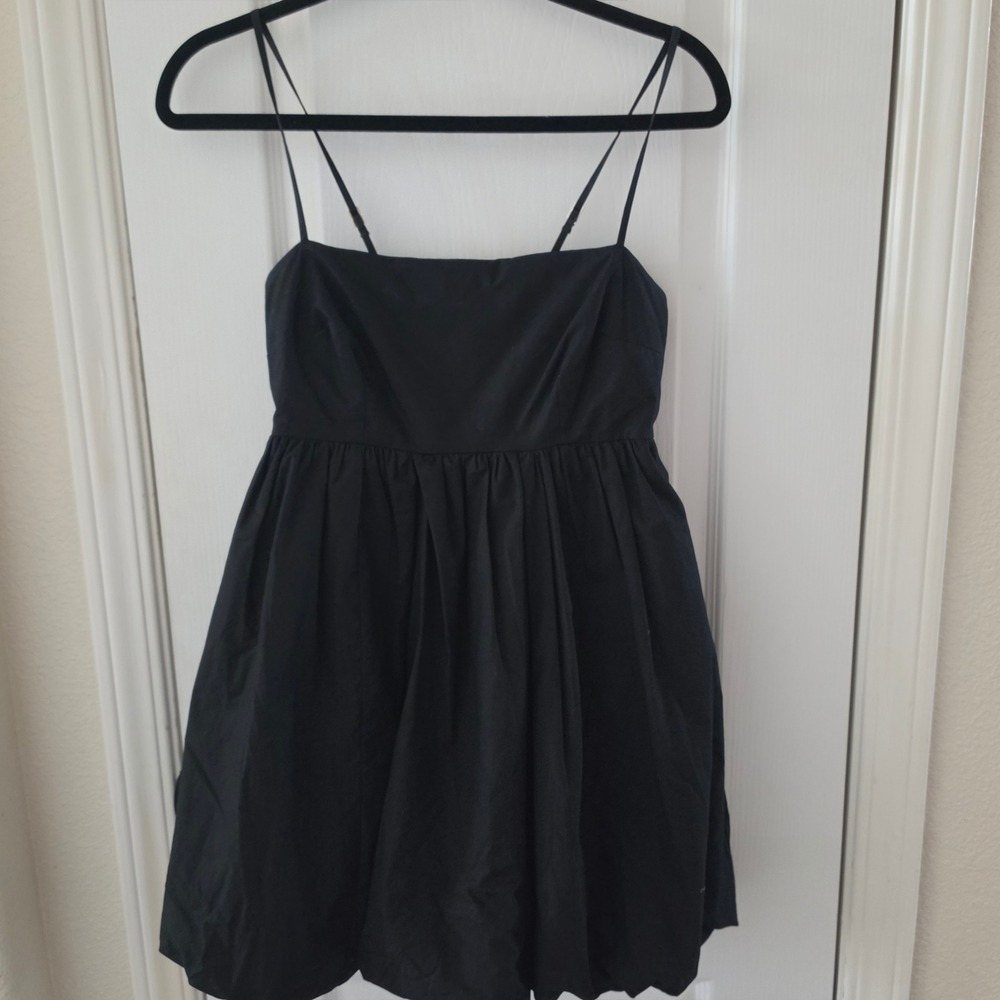 Abercrombie & Fitch Black Cotton Poplin Bubble Hem Mini Dress XS Pockets